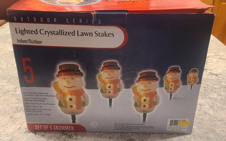 Set of 5 Snowman Lawn Stakes New!]