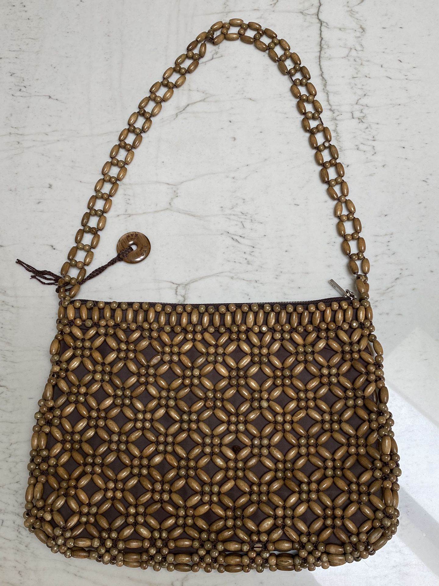The Sak Hobo Bag Handmade Beaded Collection, Wood Beads Natural Finish