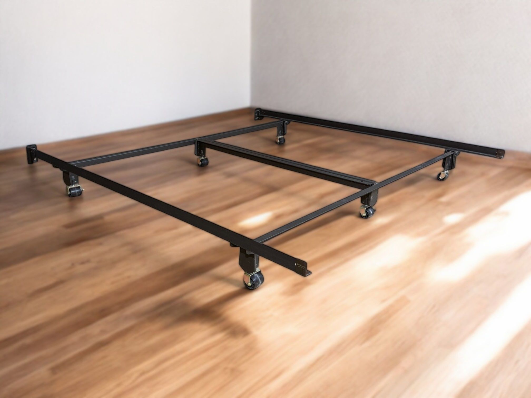 Black Heavy Duty Metal King Bed Frame w/ Locking Caster Wheels