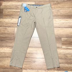 Haggar Cool Right Performance Flex Straight Fit Pants Khaki Mens 40W X 30L