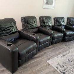 Genuine Leather 5-Seat Recliner Home Theater Set
