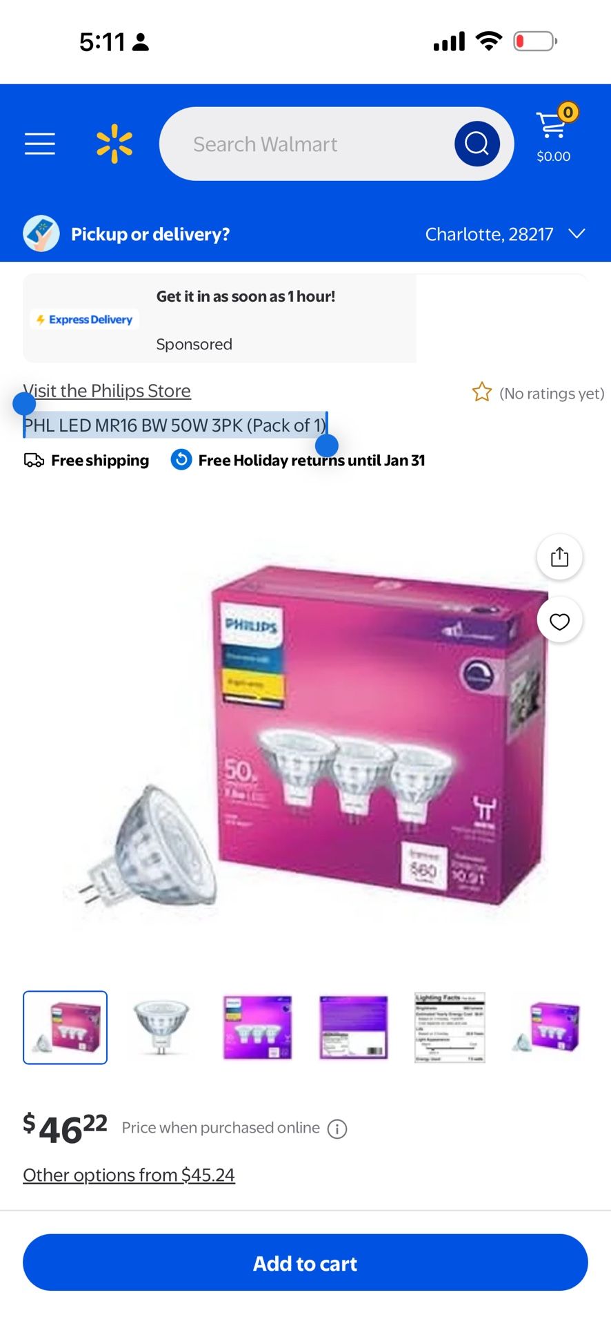 PHL LED MR16 BW 50W 3PK (Pack of 3) Total Of 9