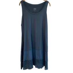 LOGO LAYERS Knit Tank Top Lace Hem Blue Green Teal Tunic Length Women’s Size 1X