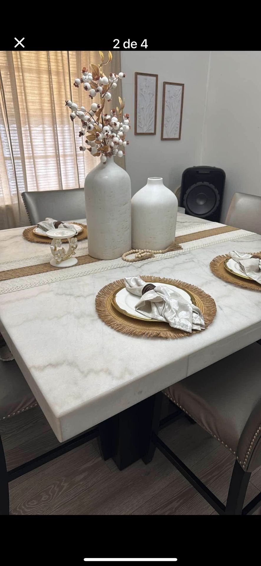 If you see the publication it is available. Counter height MARBLE dining set. CASH ONLY ๐ต