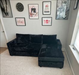 Brand New Black Fur Like Sectional Sofa Couch (New In Box)