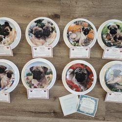 Danbury Mint Collector Plate Set Pugs By Simon Mendez 