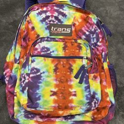 Colorful tie-dye Jansport backpack #kidcore  tie-dye, colorful, backpack, Jansport, kidcore, vibrant, rainbow, casual, scrunch, playful