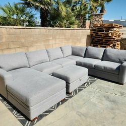 Gray Sectional Couch Sofa With Storage Ottoman Thomasville Langdon 