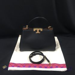 Tory Burch Eleanor Spazzolato Satchel Bag Black
