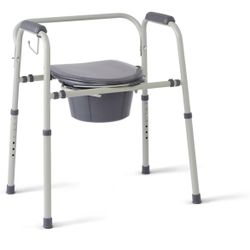 Medline 3-in-1 Steel Adjustable Bedside Commode w/ Microban Protection, Portable Bedside Toilet, 350 lb. Weight Capacity, Removable 7.5 QT. Bucket, To