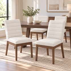 Set of 4 Cream Upholstered Dining Chairs With Rubber Legs