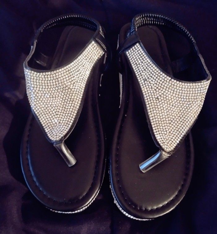 Black Sparkling Studded Sandals 