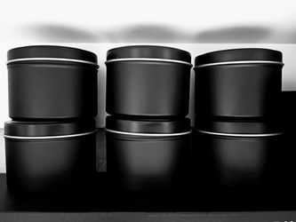 Set of 6 Black double box Metal Tins with Lids & stickers