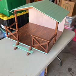 Hand Crafted Black Walnut Wood Doll House and Stable