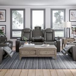 HyllMont Gray Power Reclining Living Room Set (Sofa Loveseat Couch Recliner Options 
