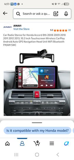 Car Radio Stereo for Honda Accord 8th 2008 2009 2010 2011 2012 2013, 10.2 Inch Touchscreen Wireless CarPlay Android Auto GPS Navigation Head Unit WiFi