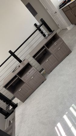 2 Storage Cabinets / Printer Stands (Wood Finish) – Set of 2