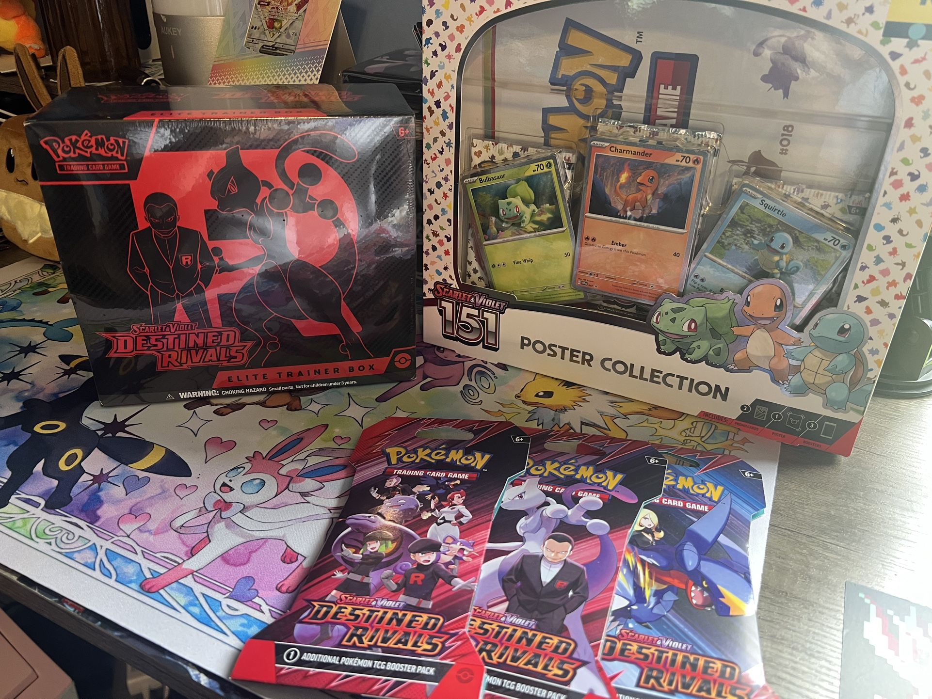 Destined Rivals Etb, 3 Boosters, And A 151 Poster Collection Bundle.