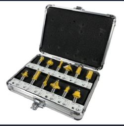 New 12 Pc. Router Bit Set Tungsten Carbide Tip with 1/2 Shank Cutters And Aluminum Case