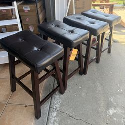 4 Counter Bar Stool Set - 24" High Dark Espresso Barstools with Wrapped Bonded Faux Leather Seat - Solid Wood Modern Countertop Stools - Ideal for Kit
