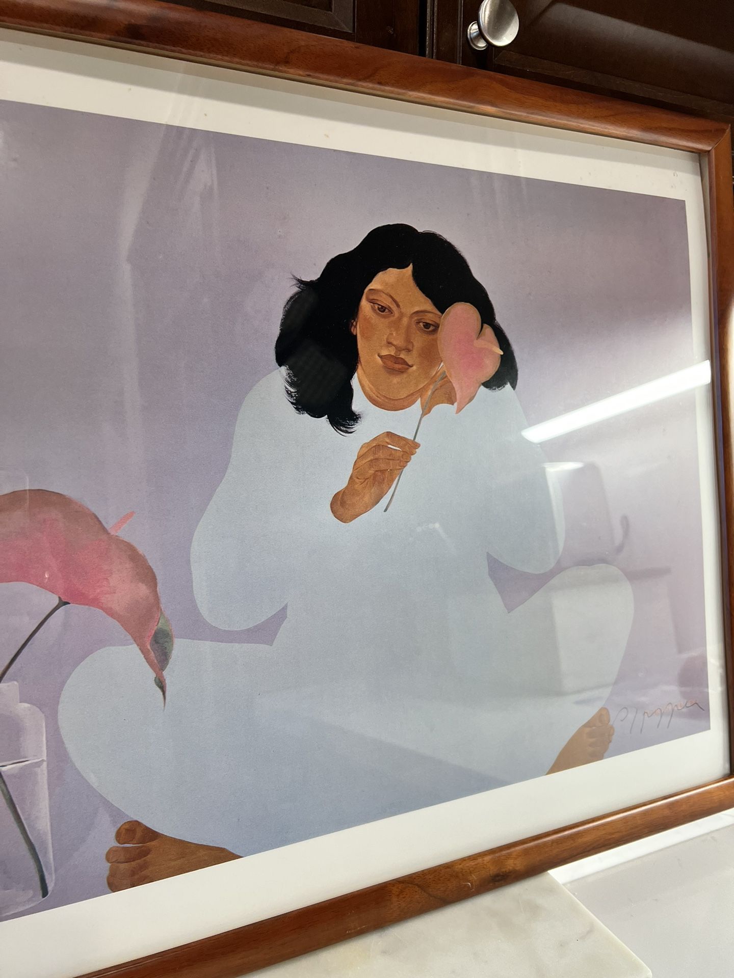 Pegge Hopper 1980 Hawaiian Woman with Anthurium Signed Print