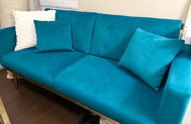 Velvet Futon Sofa Bed in Teal
