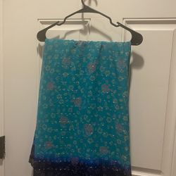Chiffon Saree Teal Color With Blue Border