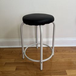 Black And White Metal Drafting Stool Chair Office Kitchen (Missing 2 Screws On Bottom Padding)