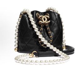 CHANEL Chanel gold buckle pearl diamond drawstring chain calfskin bucket bag one-shoulder cross-body handbag(off60)85