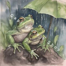 Two Frogs in Rain Wall Art Poster