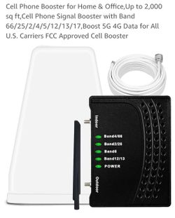 Cell Phone Booster for Home & Office,Up to 2,000 sq ft,Cell Phone Signal Booster with Band 66/25/2/4/5/12/13/17,Boost 5G 4G Data for All U.S. Carriers
