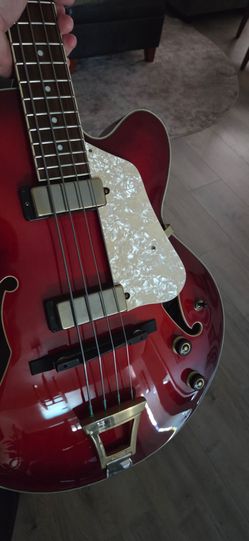 Red Semi-Hollow Body Electric Bass Guitar