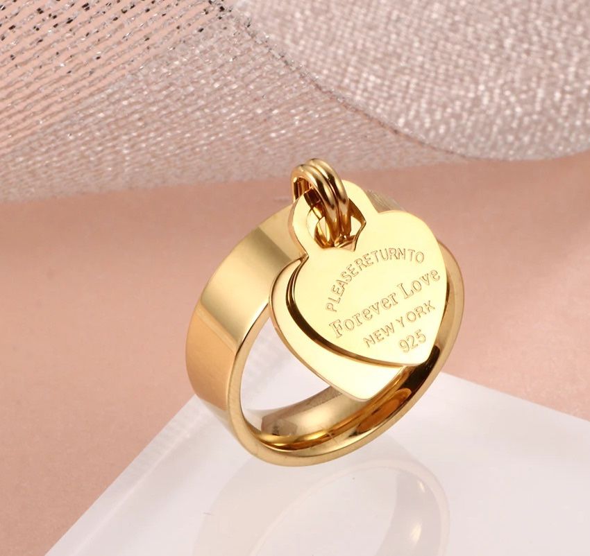R363 – Forever Love Wedding Rings Engraved Big Heart Stainless Steel Charm Ring!