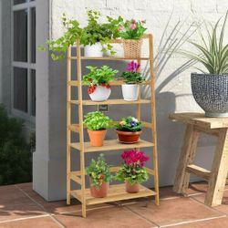 4-Tier Bamboo Bookshelf Ladder Shelf Plant Stand Rack-Natural - 22.5" x 12.5" x 48" (L x W x H)