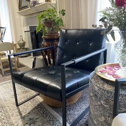 (2 - Set) Glitzhome Mid Century Black Accent Armchair, Single Reading Armchair PU Leather Tufted.