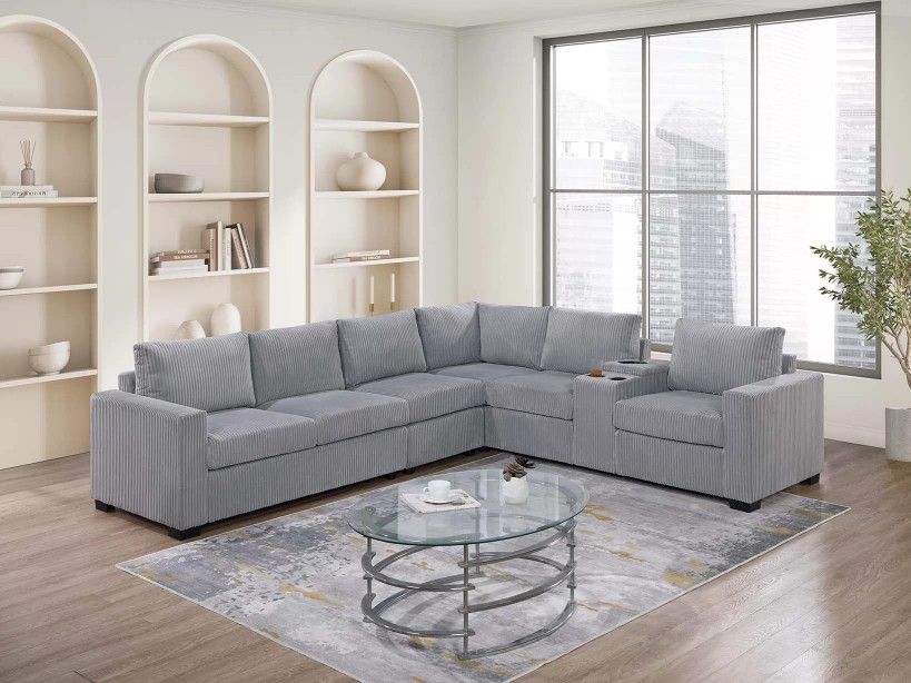 Brand New Grey Corduroy Sectional Sofa 
