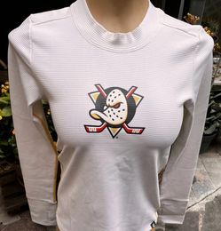 NHL Anaheim Ducks Long Sleeve Ivory Stretch Shirt Women XL made USA retails $70