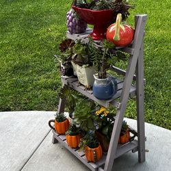 Solid Wood Folding Plant Stand 