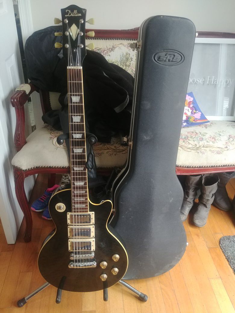 rare dillion les paul black beauty style electric guitar with 3 humbuckers