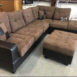 Brand New Heights Black /Brown Reclining Sectional With Storage Ottoman 
