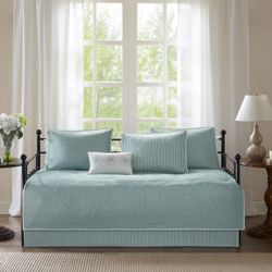 Madison Park Daybed Cover Set - Trendy Design, All Season Luxury Bedding with Bedskirt, Matching Shams, Decorative Pillow, Floral Medallion Quilted Bl