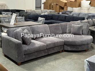 NEW Dark Grey Fabric Sectional Sofa Modern Couch Set LARGE CHAISE Curve Round Designer's Choice Ashley Style BIG SALE DISCOUNT Furniture Warehouse  