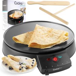 12" Griddle & Crepe Maker, Non-Stick Electric Crepe Pan with Batter Spreader & Recipe Guide- Dual Use Hot Plate for Easter Morning Brunch Blintzes, Eg