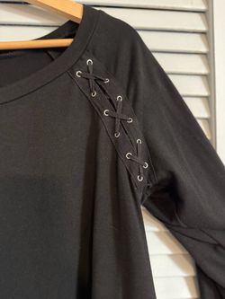 Black Long Sleeve Top with Lace-Up Shoulder Detail