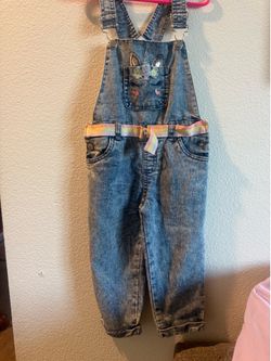 Kids Denim Overalls with Unicorn Sequin Detail
