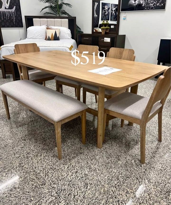 Modern 5-pc Dining Table Set With Bench