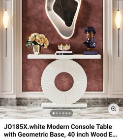 Jo185X) White Modern Console Table Geometric Base 40 Inch