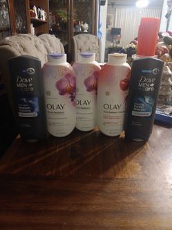 3 Olay bodywash, 2 dove men care bodywash