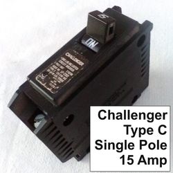 Challenger Type C Single Pole 15 Amp 120/240 Volts Circuit Breaker (3"x 3"x 1") - 4 Available @ $8 ea, $15 for 2 or $28 for 4 - Good Working Condition
