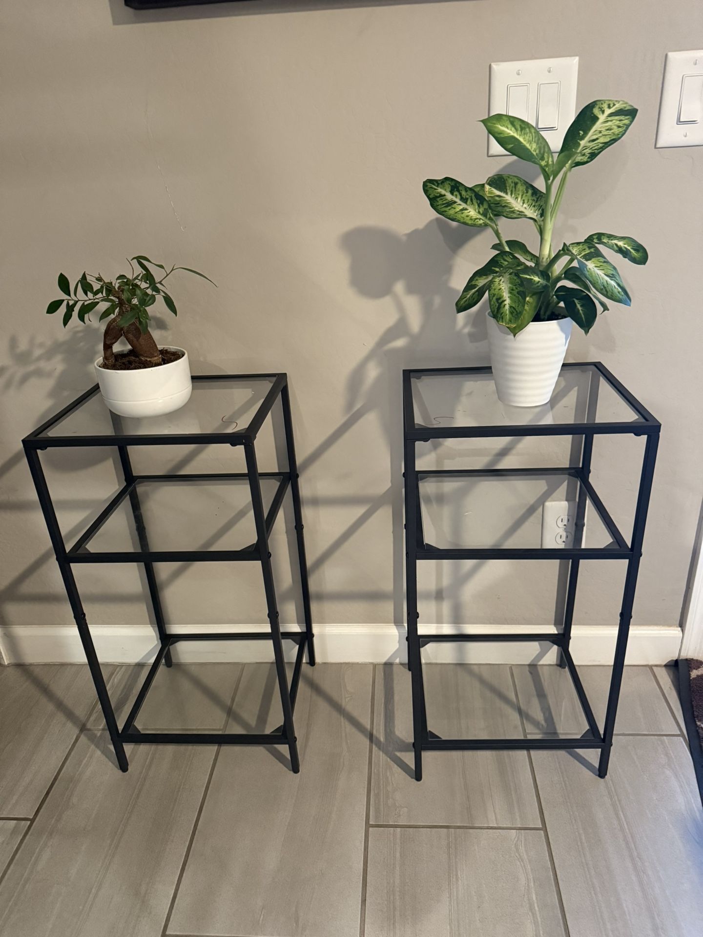 Modern 3-Tier Glass & Metal Shelving Units